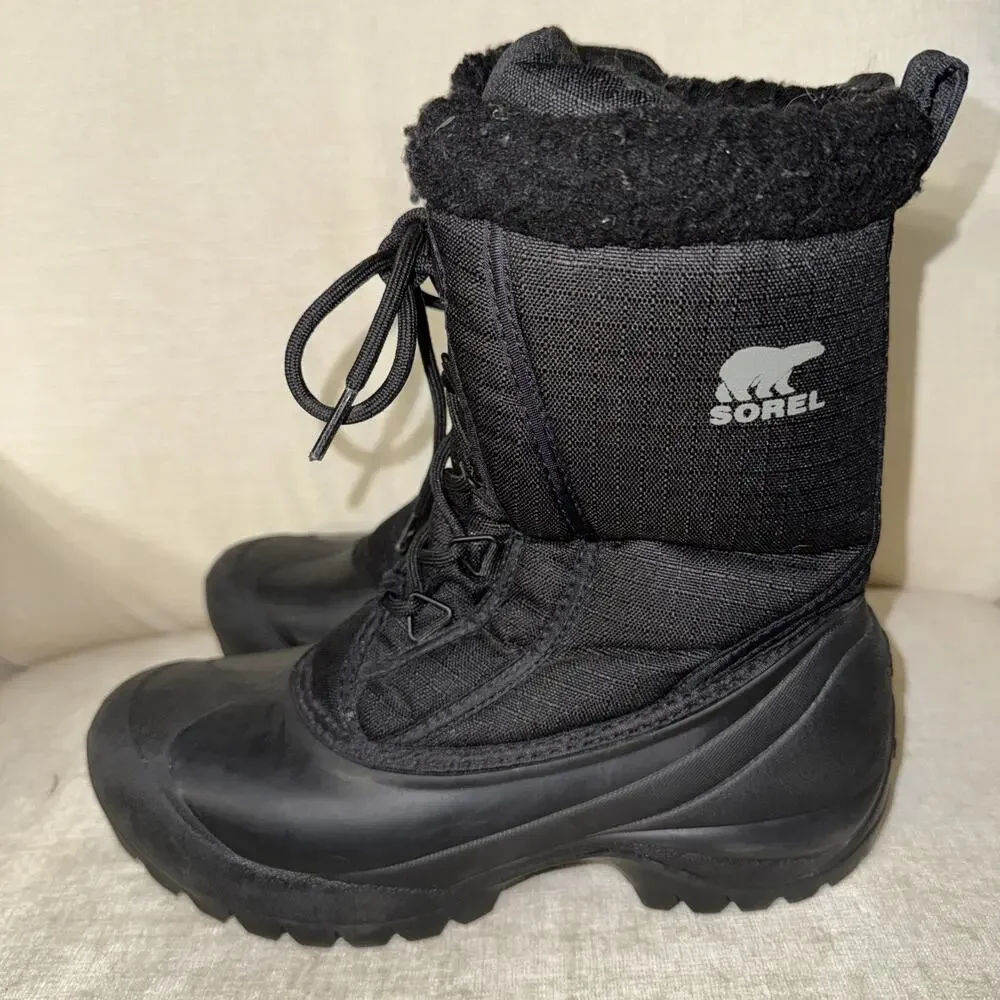 Sorel Womens Black Lace Up Mid-Calf Canvas Insulated Winter Boots Size 7.5 EUC